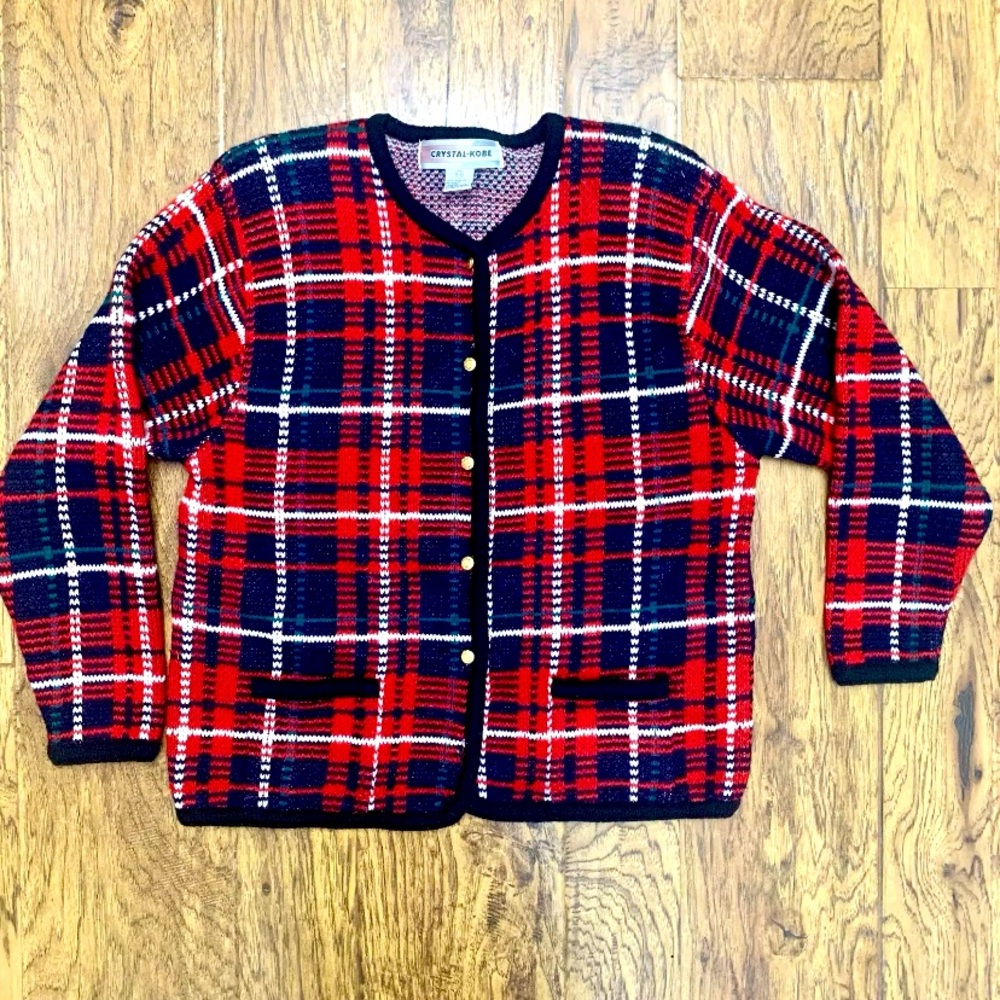 Vintage 90’s Crystal Kobe Knit Cardigan Sweater Women's Large Buton Up